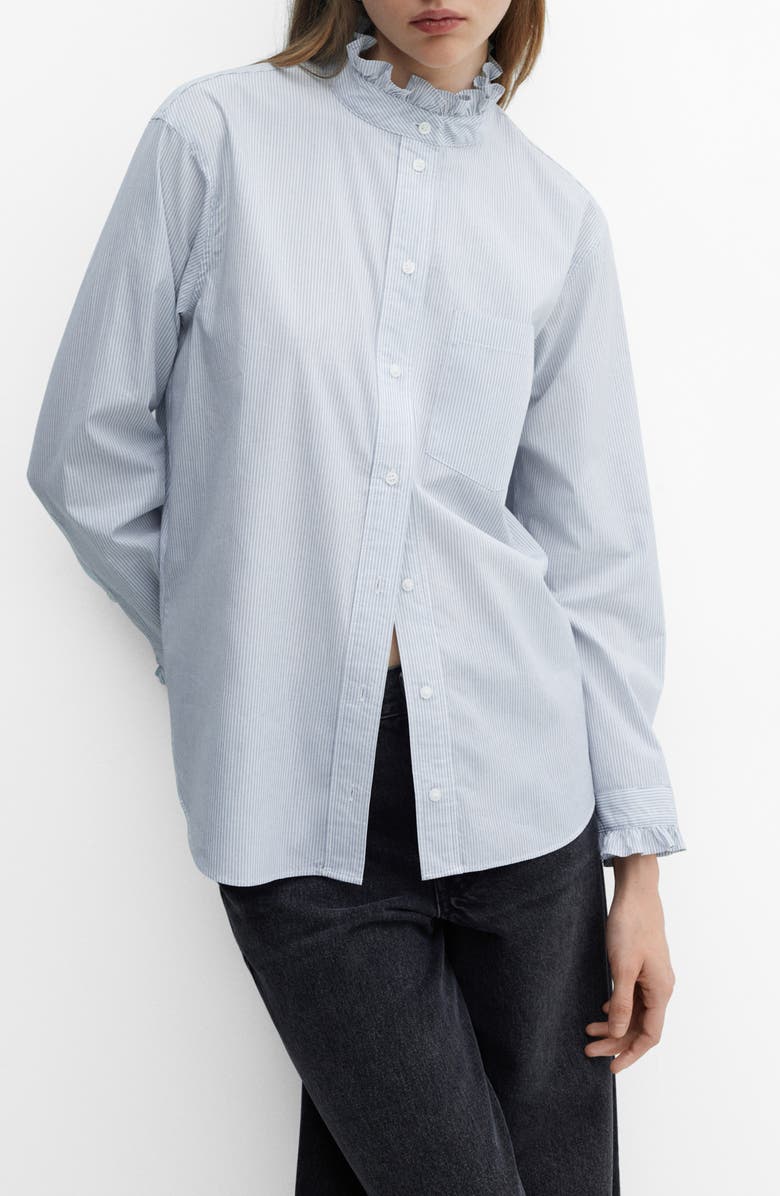 MANGO Ruffle Stripe Button-Up Shirt, Main, color,