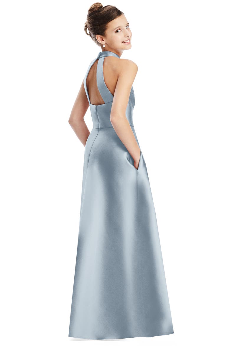 High Neck Junior Bridesmaid Dress, Alternate, color, MIST