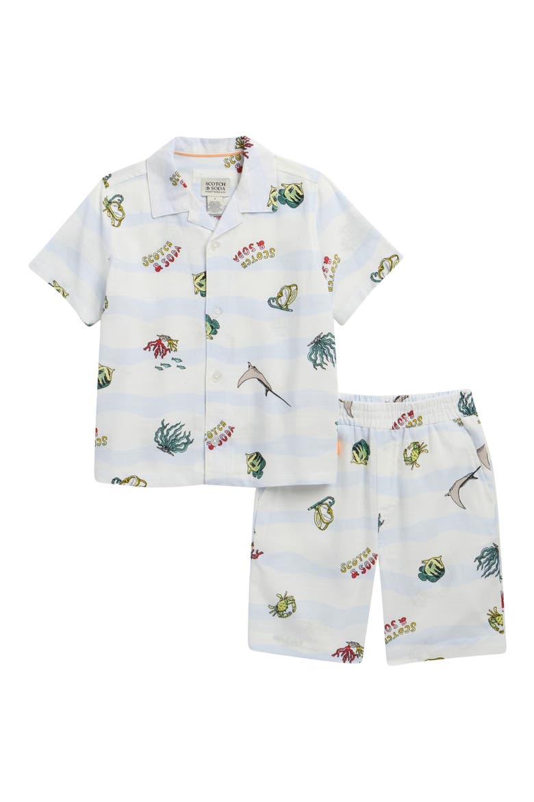 Printed Woven Shirt & Shorts Set, Main, color, LUCENT WHITE