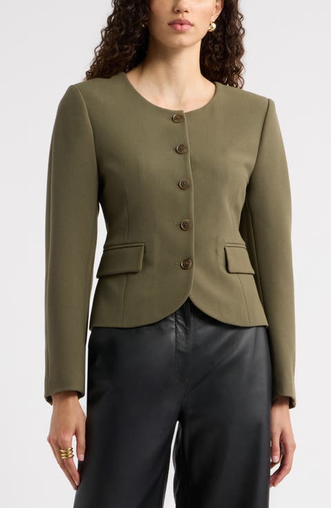 Curved Hem Collarless Jacket