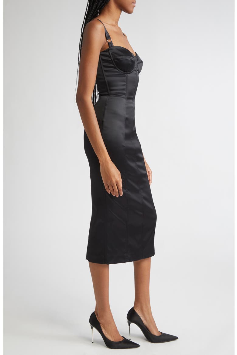 Bustier Detail Satin Midi Dress, Alternate, color, N0000 NERO