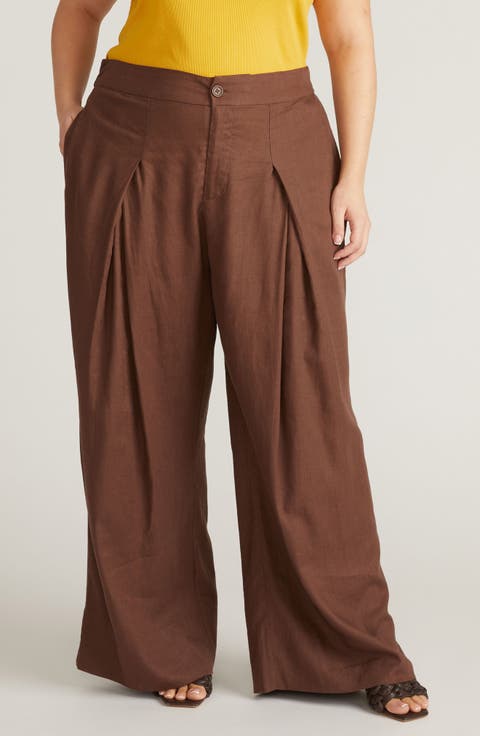 Marley Pleated Linen Blend Wide Leg Pants (Plus)