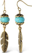 Jessica Simpson Turquoise Bead Feather Drop Earrings