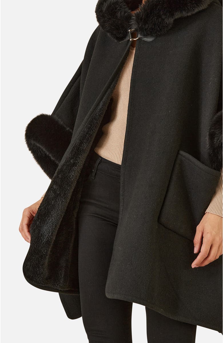 Yumi Hooded Fur Cape Jacket, Alternate, color, Black