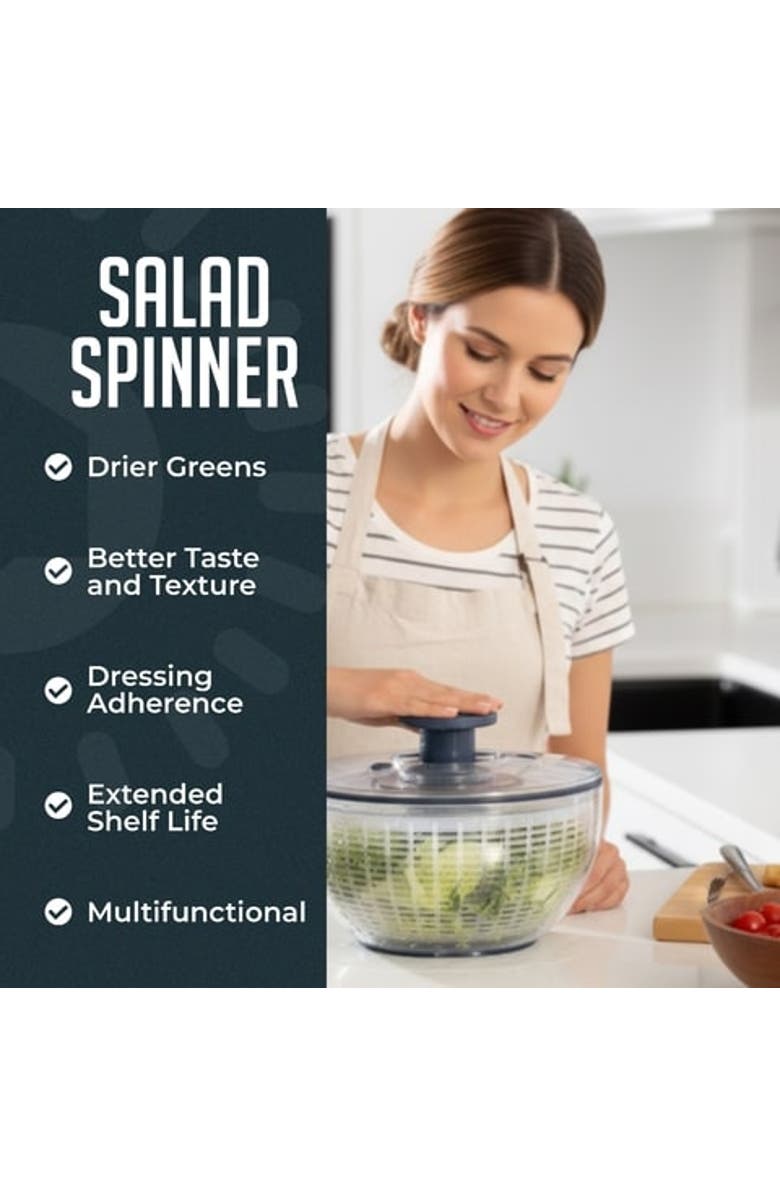 Luminuxe Salad Spinner with Built In Drain 5.3 Quart, Alternate, color, Clear