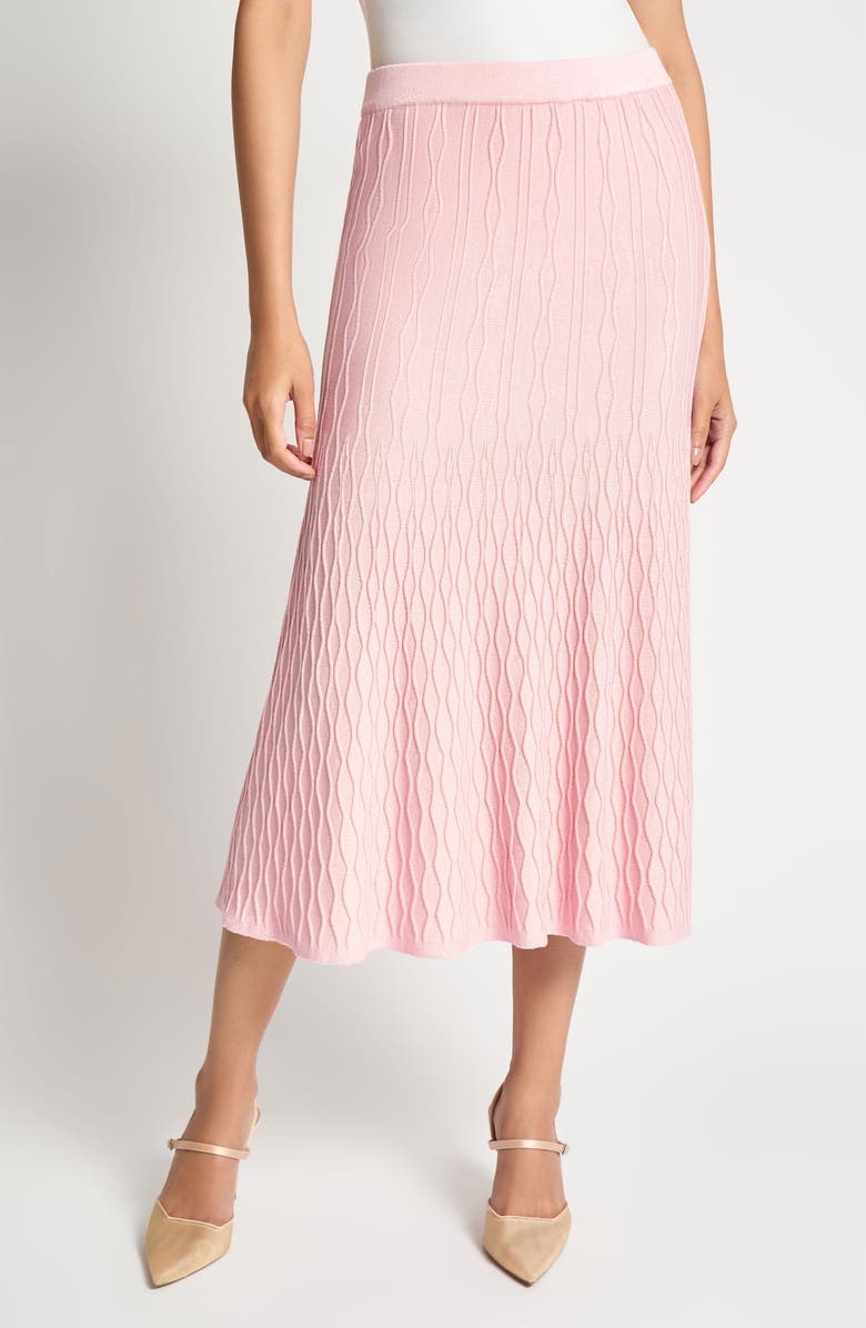 Misook Heritage Fit Raised Geo Flare Midi Skirt, Main, color, 