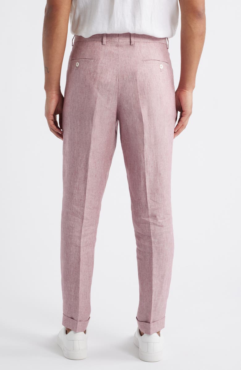 BOSS Peet Pleated Linen Dress Pants, Alternate, color, Dark Pink