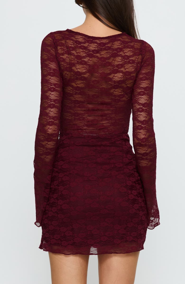 Princess Polly Best You Had Lace Long Sleeve Minidress, Alternate, color, Burgundy