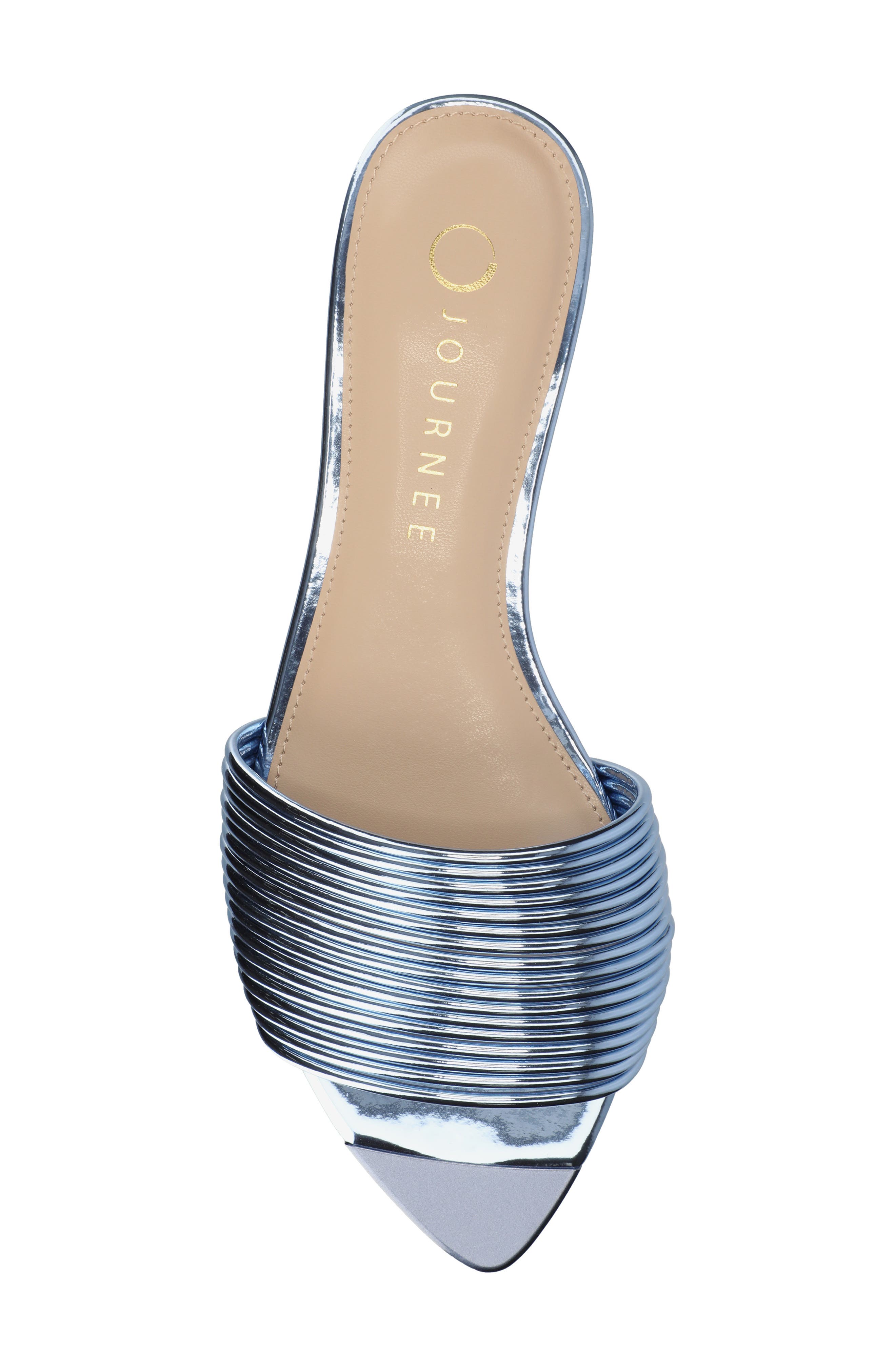 Feather Faux Leather Slide Sandal, Alternate, color, BLUE