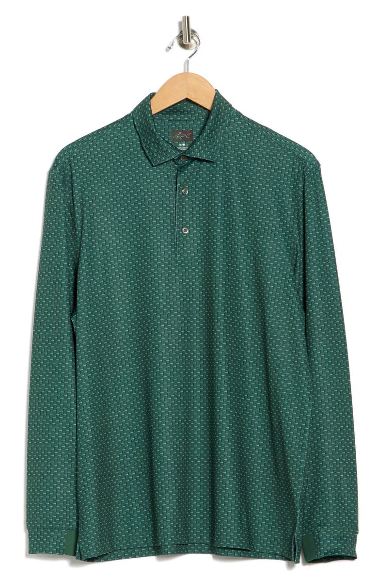 Greg Norman Fairway Pins Long Sleeve Performance Golf Polo, Alternate, color, Trekking Green/ Black