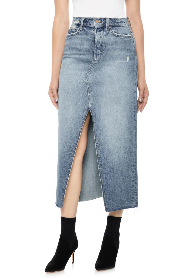 High Waist Long Denim Skirt, Main, color, ALESSA