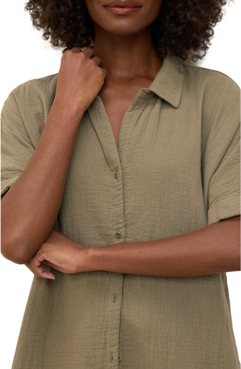 Pact Organic Cotton Coastal Double Gauze Oversized Shirt, Alternate, color, Khaki Green