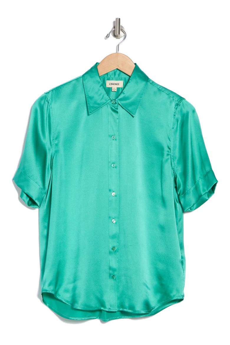Elah Short Sleeve Silk Shirt, Alternate, color, BRIGHT SEA