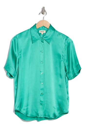 L'agence Ellah Short Sleeve Blouse In Bright Seafoam