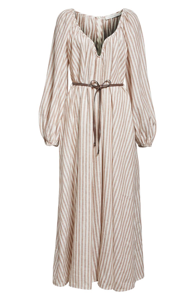 Zimmermann Cascadian Stripe Long Sleeve Linen Maxi Dress, Alternate, color, Tan Stripe