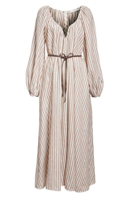 Zimmermann Cascadian Stripe Long Sleeve Linen Maxi Dress