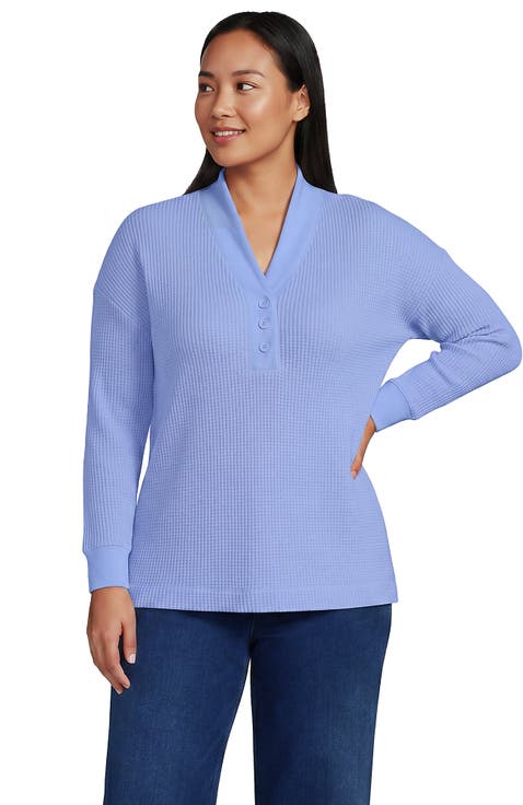 Long Sleeve Waffle Shawl Collar Henley