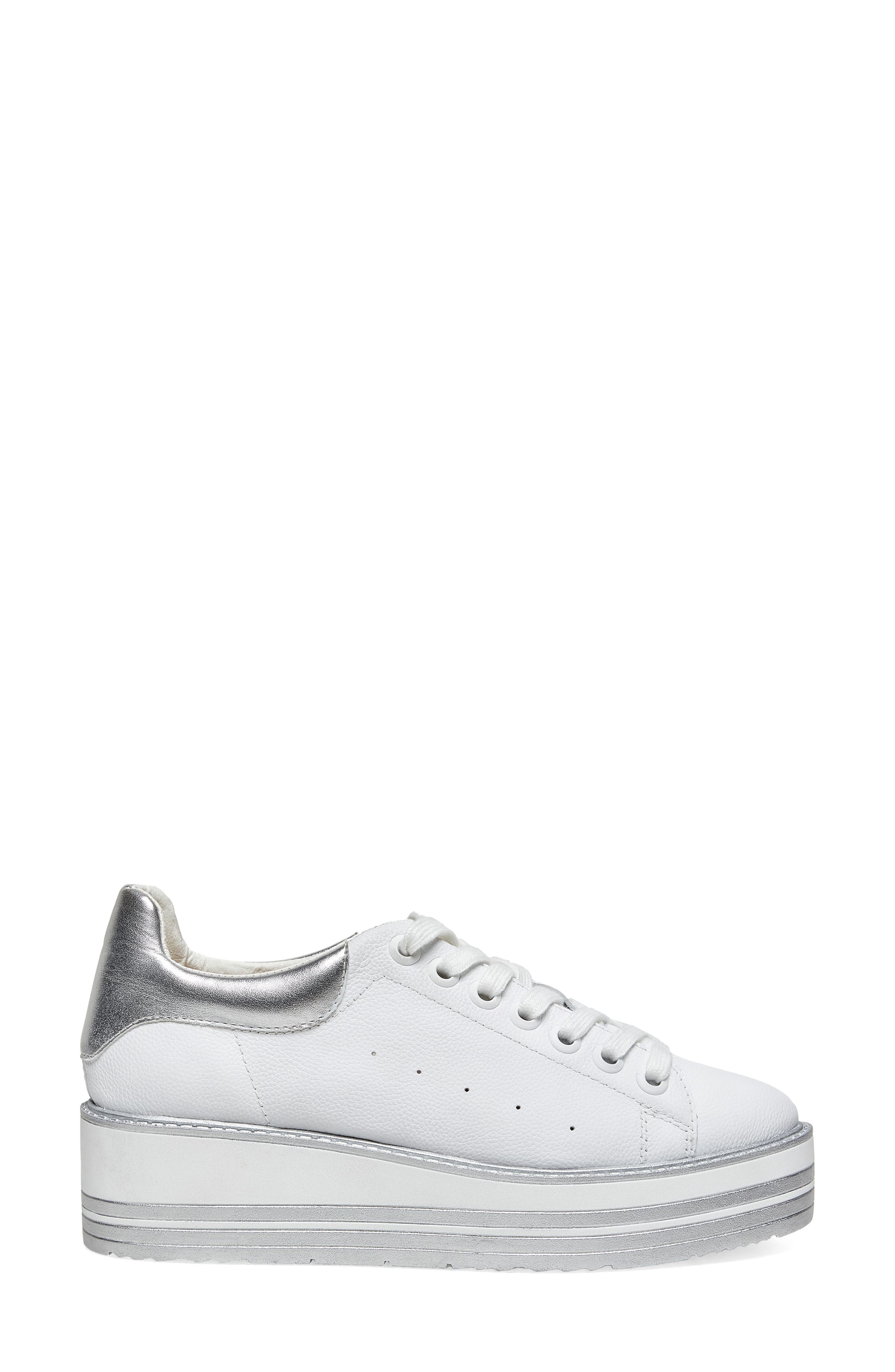 Siobhan Wedge Sneaker, Alternate, color, WHITE/ SILVER LEATHER