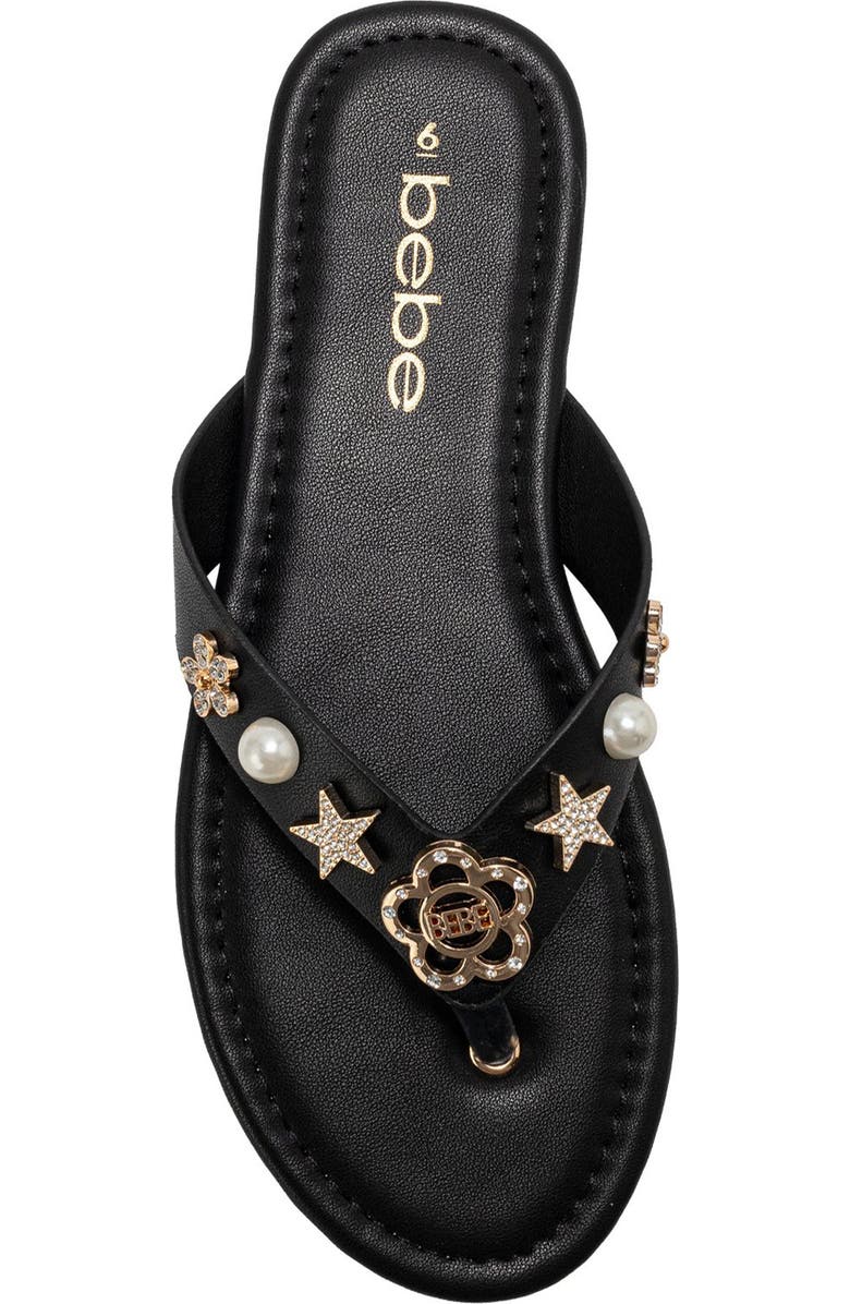 bebe Flower Charm Thong Sandal, Alternate, color, Black