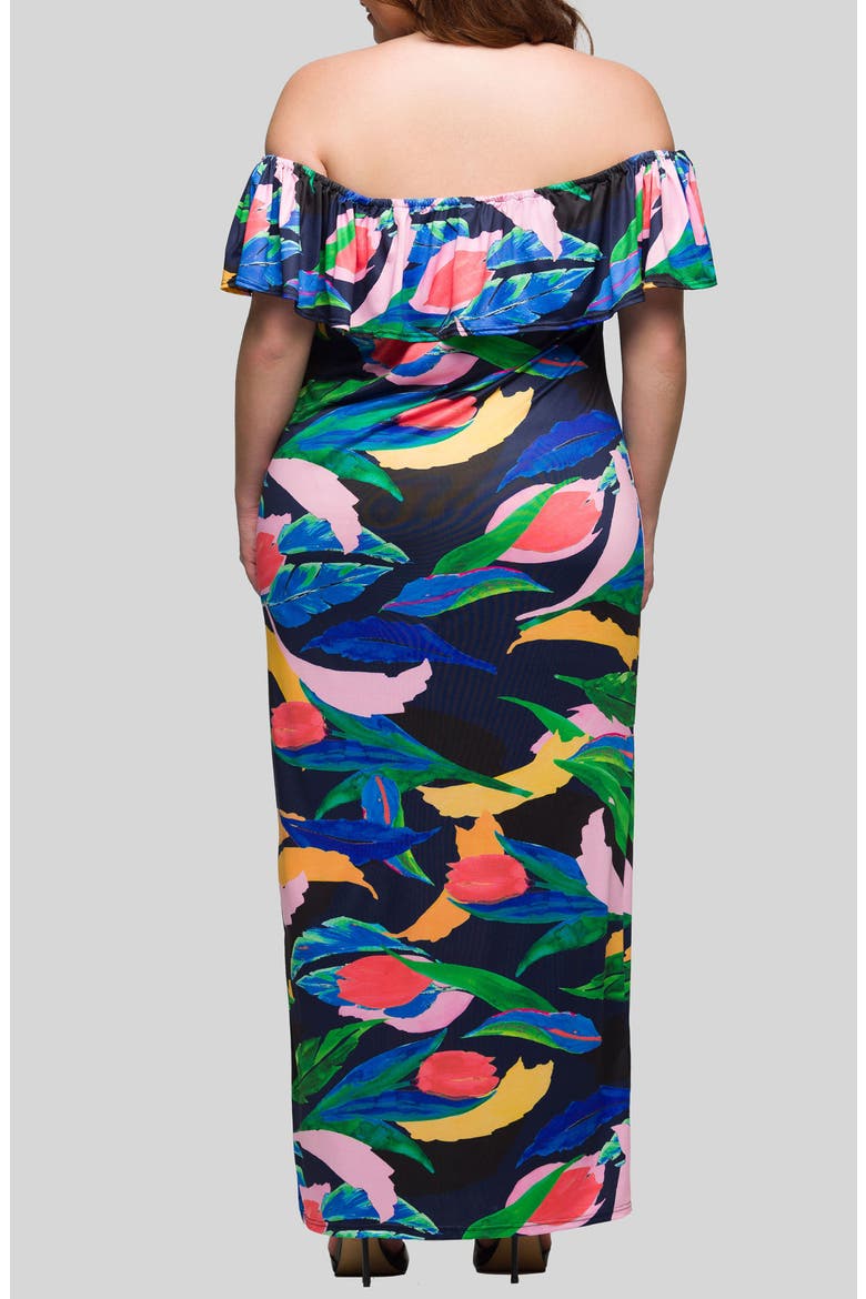 Floral Off the Shoulder Knit Maxi Dress, Alternate, color, GREEN MULTI