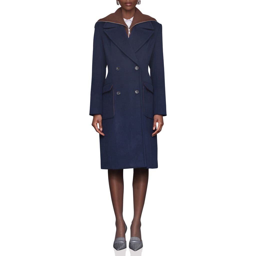 Avec Les Filles Double Breasted Coat With Cardigan Dickie In Blue