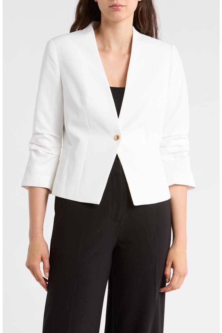 Ruched Sleeve One-Button Blazer, Main, color, WHITE