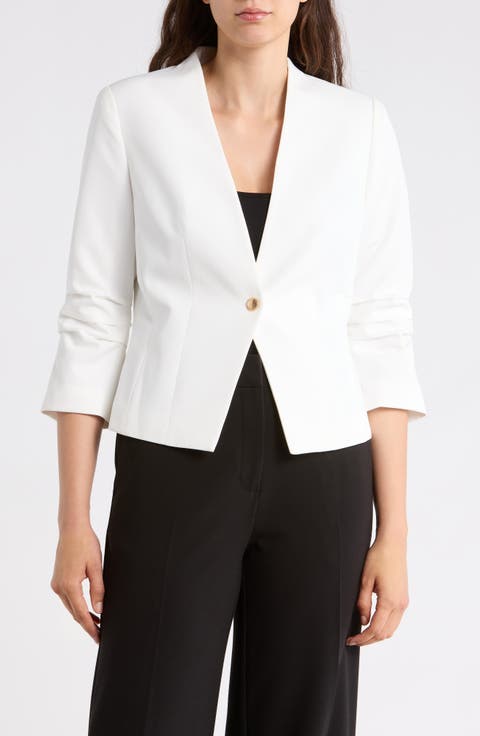 Ruched Sleeve One-Button Blazer