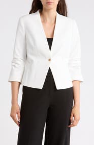 Gemma + Jane Ruched Sleeve One-Button Blazer