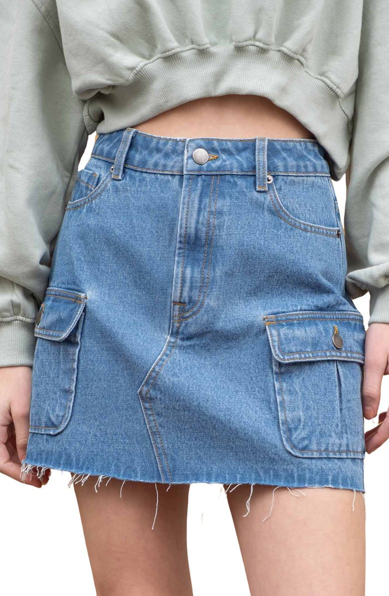 Blu Pepper Cargo Denim Miniskirt, Main, color,