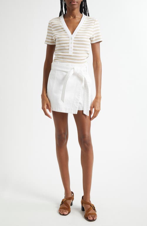 Veronica Beard Dekalb Stripe Stretch Cotton Henley Top In Khaki White