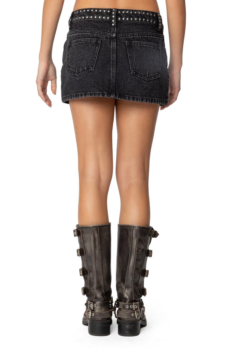 EDIKTED Mia Stud Denim Miniskirt, Alternate, color, Black-Washed
