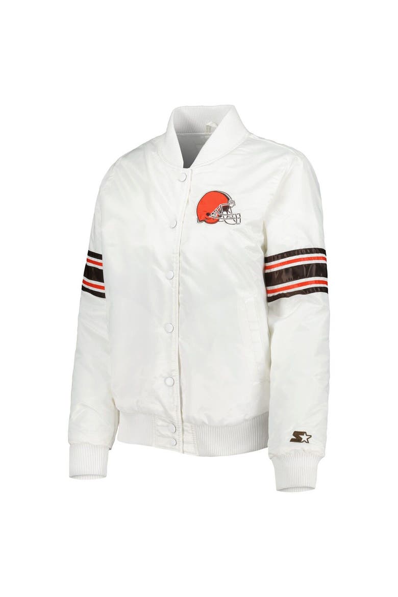 Women's Starter White Cleveland Browns Line Up Satin Full-Snap Varsity Jacket, Alternate, color, White