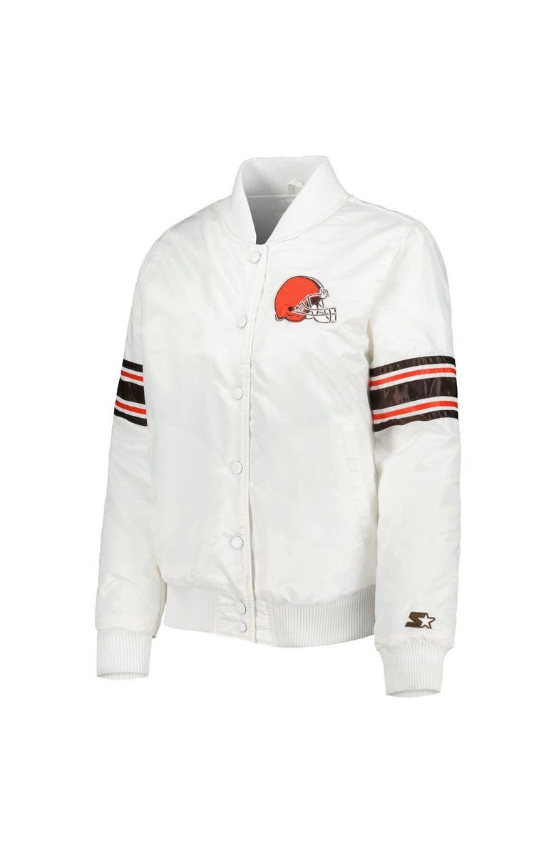 STARTER Women's Starter White Cleveland Browns Line Up Satin Full-Snap Varsity Jacket, Alternate, color, White