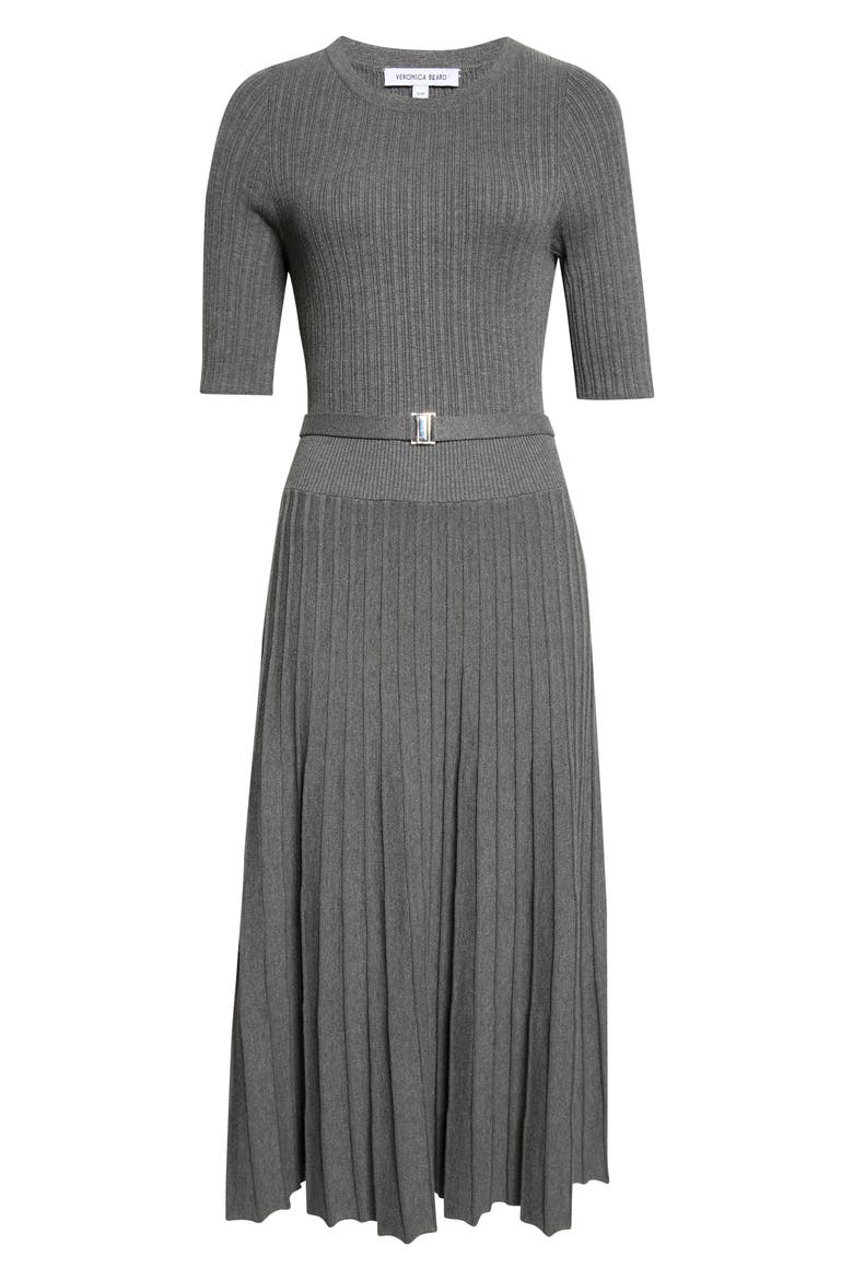 Elthea Belted Pleated Midi Dress, Alternate, color, CHARCOAL HEATHER GREY