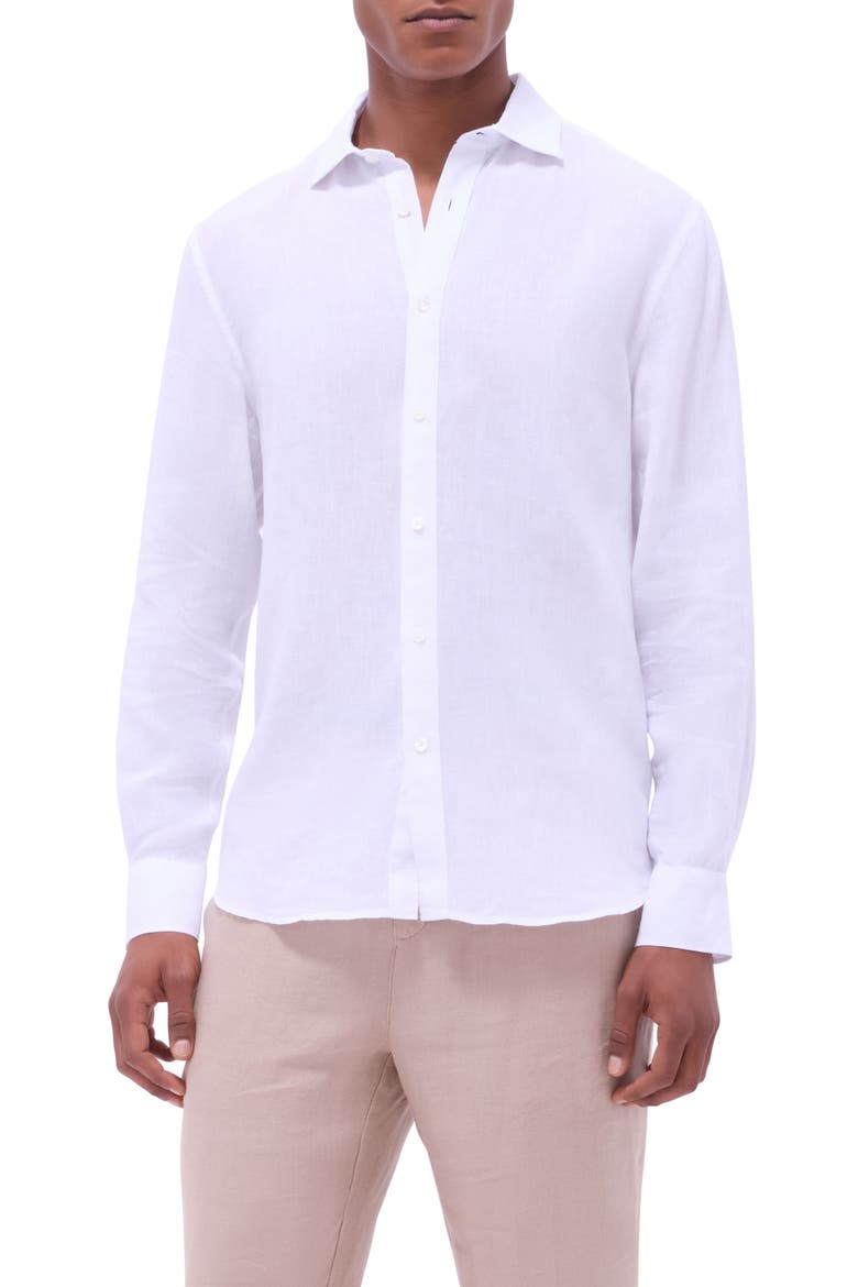 Axel Shaped Fit Linen Button-Up Shirt, Main, color, WHITE