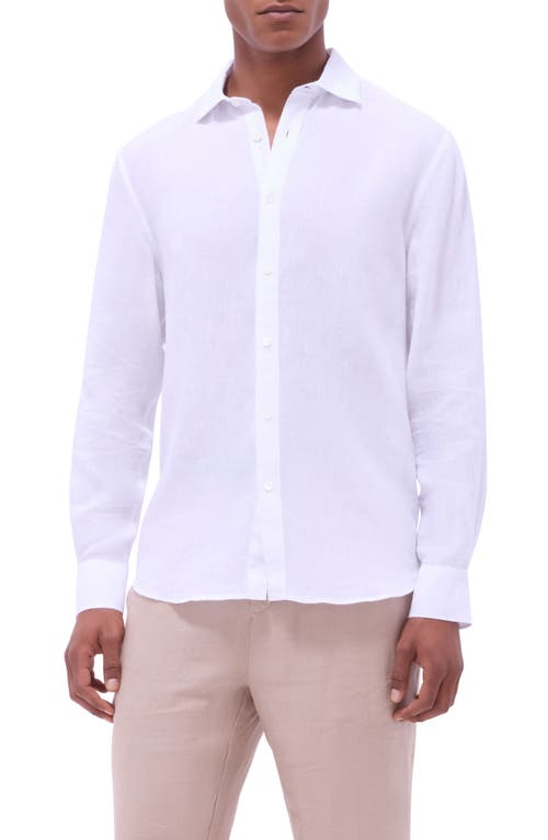 Bugatchi Axel Shaped Fit Linen Button-up Shirt In White