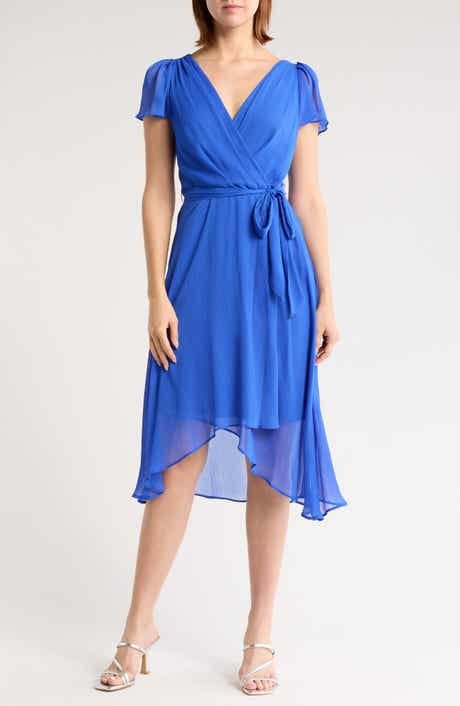 DKNY Flutter Sleeve Faux Wrap Midi Dress
