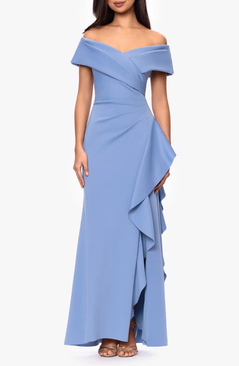 Off the Shoulder Scuba Mermaid Gown (Petite)