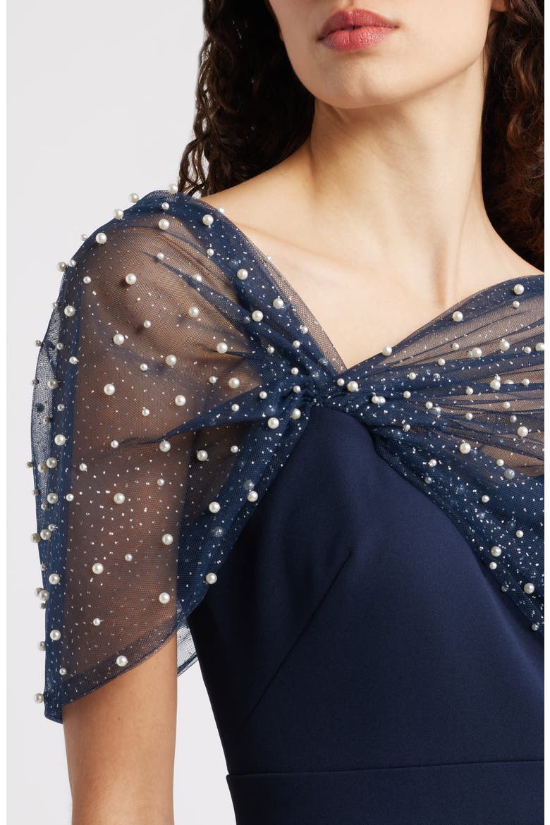 Faux Pearl Mesh Detail Gown, Alternate, color, NAVY