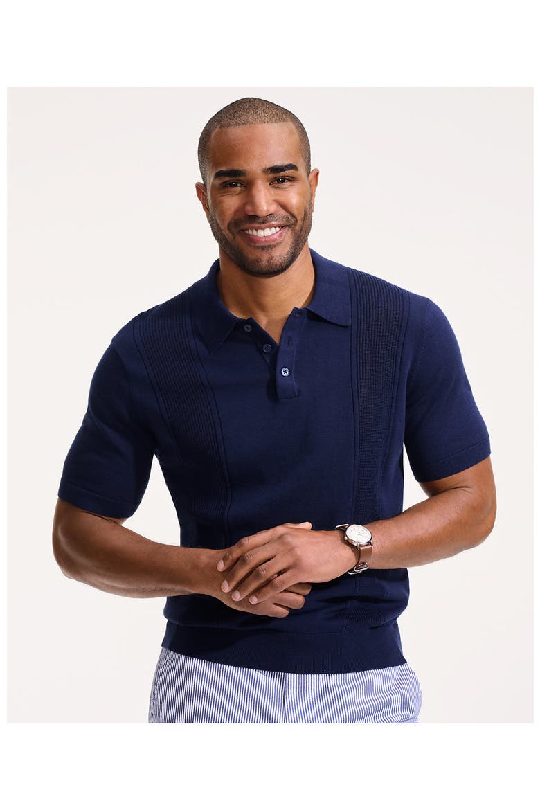 Short Sleeve Vertical Rib Button Down Sweater Polo, Alternate, color, Radiant Navy