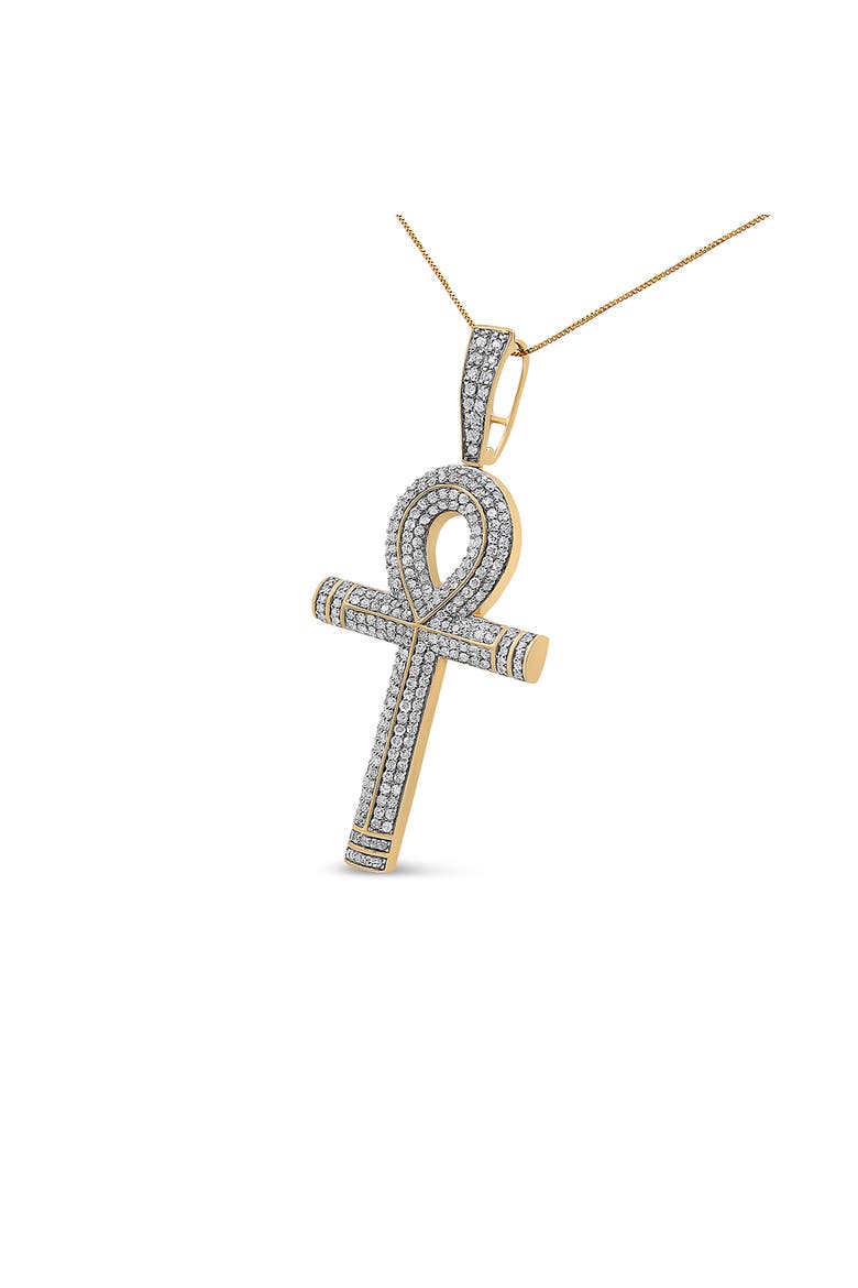 10K Yellow Gold 1 7/8 Ctw Diamond Ankh Cross Pendant Necklace for Men - NO CHAIN, Alternate, color, Yellow