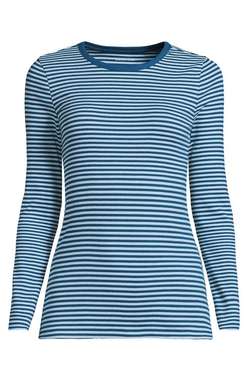 Lands' End Plus Size Long Sleeve Micro Rib T-shirt In Blue