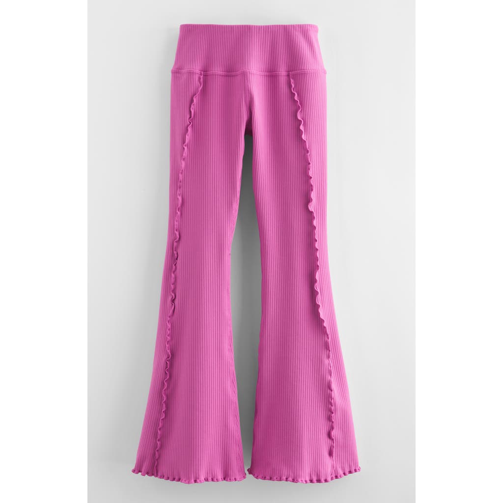 Shop Zella Girl Kids' All In Ribbed High Waist Flare Leggings In Pink Rosebud