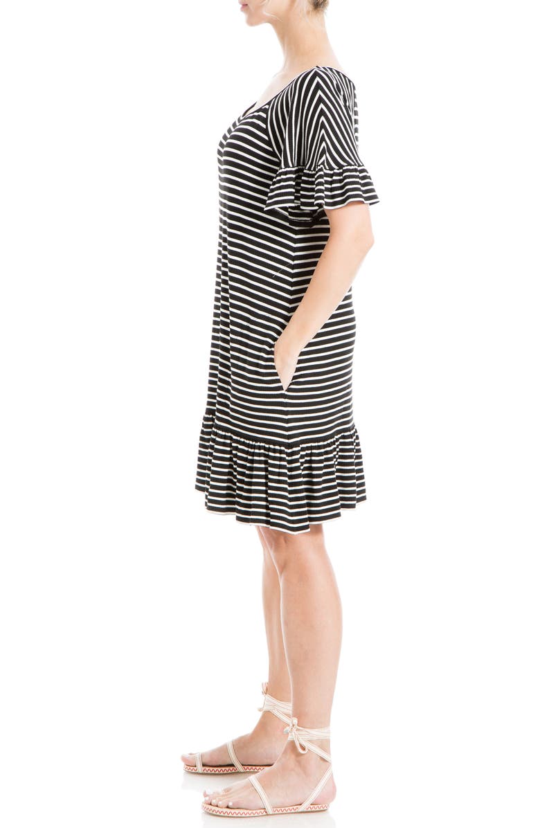 MAX STUDIO Stripe Ruffle Short Sleeve Shift Dress, Alternate, color, Black/ White Stripe