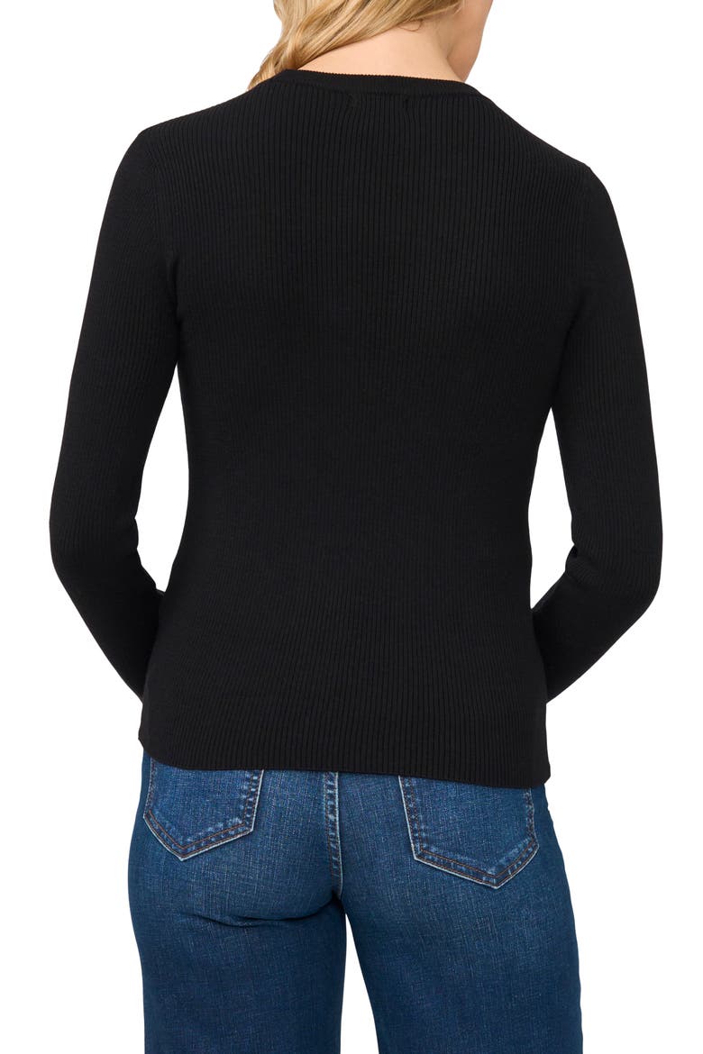 Button Cuff Rib Crewneck Sweater, Alternate, color, RICH BLACK