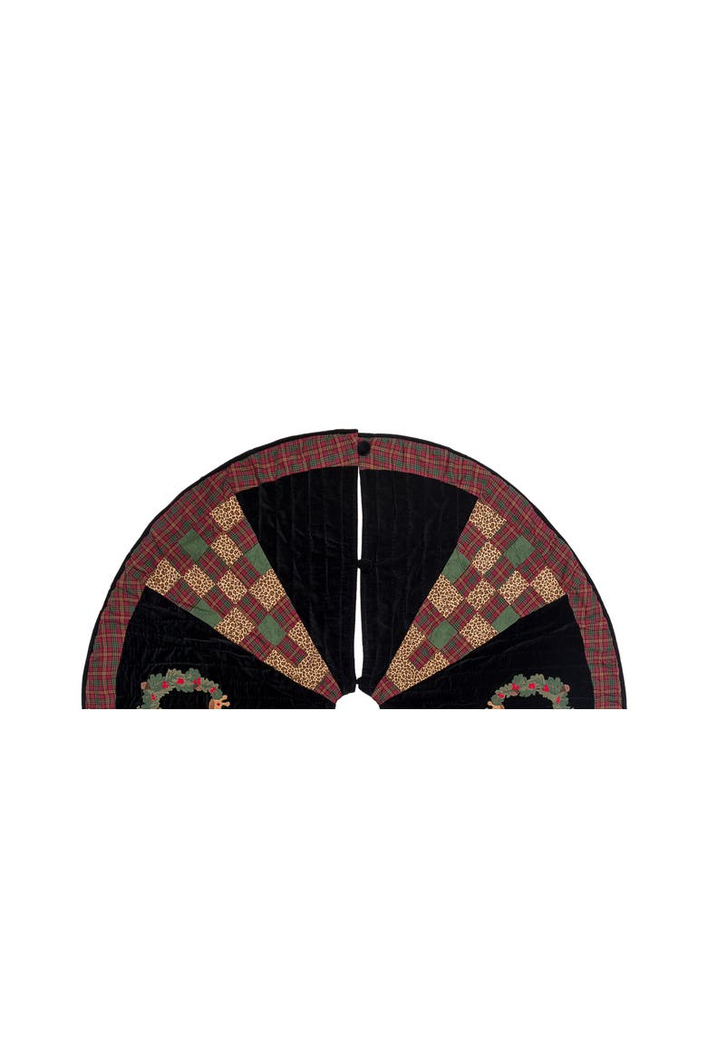 Blair Castle Checkered Wedges Patchwork 100% Cotton Christmas Tree Skirt 54", Alternate, color, Black