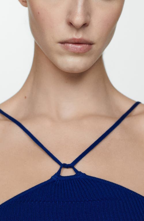 Mango Twist Neck Knit Top In Blue