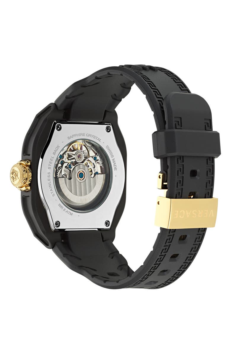 Versace V-Legend Skeleton Recycled Polyurethane Strap Watch, 42mm, Alternate, color, 
