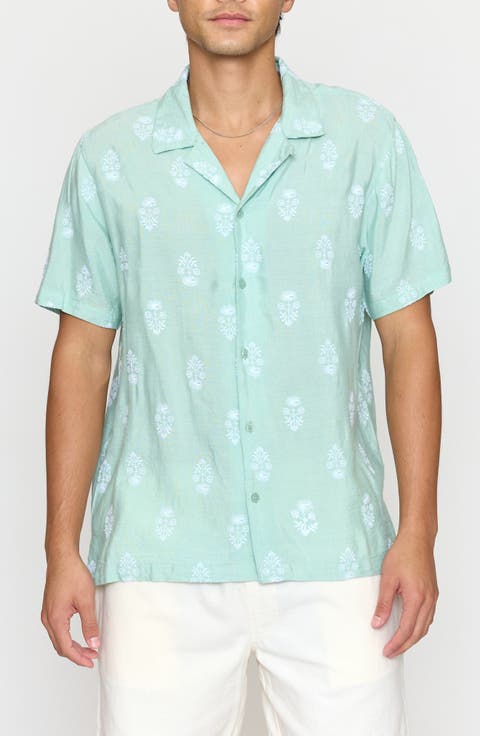 Floral Embroidered Camp Shirt