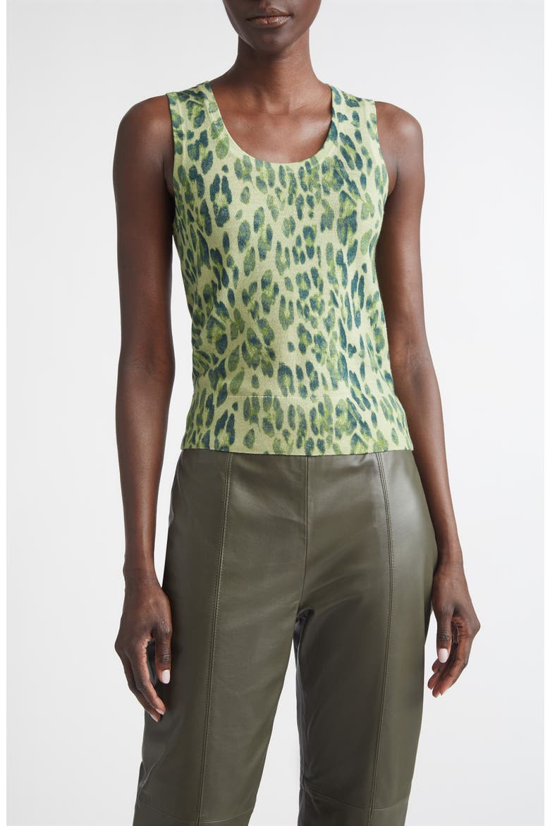 Fine Gauge Leopard Print Wool Blend Sweater Vest, Main, color, OLIVE MULTI ANIMAL PRINT